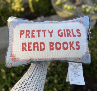 Pretty Girls Read Books Needlepoint Decorative Pillow NWT - Image 1 of 3