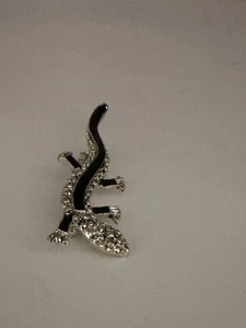 SPILLA tono argento smalto nero e cristallo trasparente scintillante - Foto 1 di 2