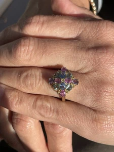Cluster-Ring 9 kt Gold mehrfarbig Saphir unglaublich groß 3,9 Gramm - Bild 1 von 7