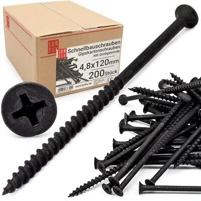 LUN FIX Viti per costruzioni rapide 4,8 x 120 mm 200 pz viti per cartongesso nere...