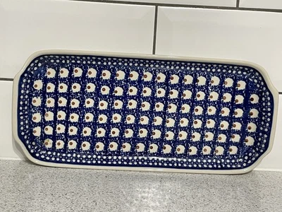 BOLESLAWIEC POLISH HAND CRAFTED RECTANGULAR BLUE & WHITE SANDWICH TRAY POLAND - Image 1 of 4