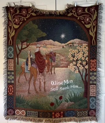 Manta tapiz tejida de Navidad de los Tres Reyes Magos Belén Estrella Foto 1 de 3