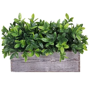 Artificial Eucalyptus Plant in Rustic Rectangular Wooden Planter Box Faux Pot... - Picture 1 of 7