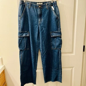 Levi's 94 Baggy Cargos Wms 29 x 32 Jeans Blue Mid Rise Raw Hem Flap Pocket 32x30 - Picture 1 of 12