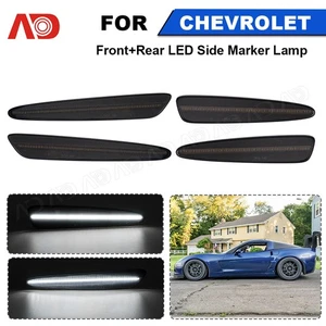 White LED Front & Rear Side Marker Lights For 2005-2013 Chevy Corvette C6 Smoked - Picture 1 of 18