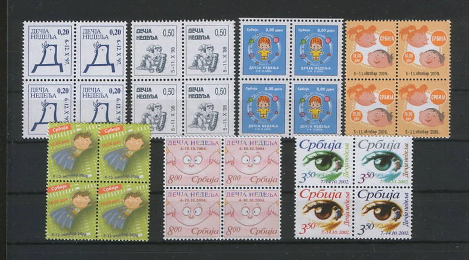 SERBIA-MNH**-7 BLOCK OF 4 TAX STAMPS-Children's week - Image 1 of 1