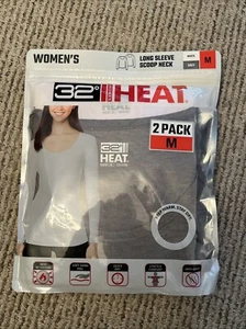 32 DEGREES HEAT WOMEN'S LONG SLEEVE SCOOP NECK T-SHIRT MEDIUM 2PK (WHITE & GREY) - Picture 1 of 2