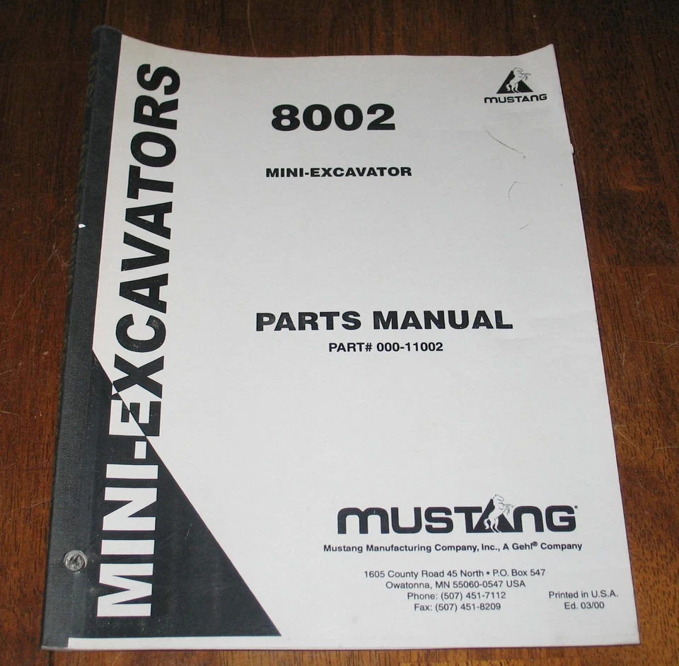 Mustang Mini Excavator 8002 Parts Manual Book - Image 1 of 1