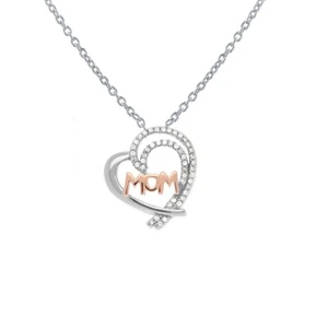 Colgante ""MAMÁ"" de plata esterlina 925 medio Circonio Circonio con Oro Rosa - Cadena Gratis de 16 - Imagen 1 de 1