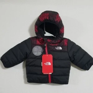 North Face Boys 3-6M Red Plaid Infant Jacket Baby Kids Coat Black Red Reversible - Picture 1 of 7