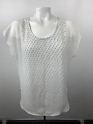 Blusa túnica manga corta blanca superpuesta transparente negra lunares Chico's para mujer talla 1  Foto 1 de 4