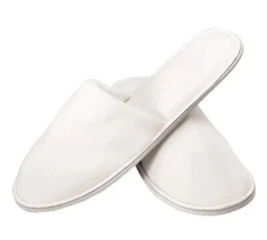 12 Pairs Terry Slippers, Closed Toe, 11in Large, White Hotel Motel Travel New - Picture 1 of 5