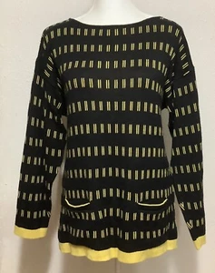 Mondi Sweater Vtg 80’s W Germany Black Yellow Geo Stripe Sz40 M or L - Picture 1 of 6