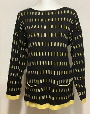 Mondi Tunic Sweater Vtg 80’s W Germany Black Yellow Geometric Stripe Sz40 M or L — 第 1/4 张图片