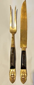 Vintage Messing und Holz Servierset Messer und Gabel Made in Siam - Bild 1 von 5