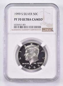1999-S Silver PF70 UCam Kennedy Half Dollar NGC Brown Label *0544