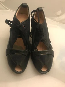 Avant-garde JEAN PAUL GAULTIER Denim/Patent Leather Heels 38.5/8.5 - Picture 1 of 5