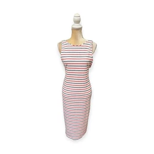 Abito midi bodycon righe Zara taglia L grande bianco rosso e blu senza maniche - Foto 1 di 9