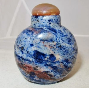 Chinese Blue Lapis ? or Other Stone Snuff Bottle with Carnelian Agate  (2.35") - Picture 1 of 12
