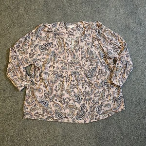 J Jill Top Women XL Pink Paisley V Neck 3/4 Sleeve Peasant Boho Casual Career - Picture 1 of 9