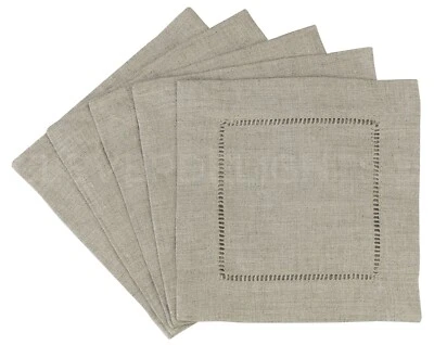 12 Natural 100% Linen Cocktail Napkins - 6" - Ladder Hemstitch Cloth Coaster - Image 1 of 3