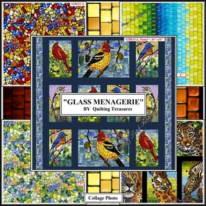 QUILTING TREASURES "GLASS MENAGERIA" STAINED GLASS ANIMALS FABRICS - Picture 1 of 7