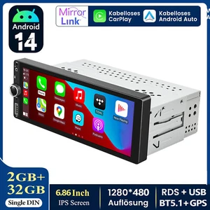 Autoradio 6.86" 1 DIN Mit Android 14 2+32G Carplay GPS Navi RDS Bluetooth WIFI - Bild 1 von 14