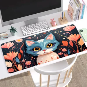 Large Cute Cat Mouse Pad - Desk Mat with Floral Design for Office & Gaming - Picture 1 of 1