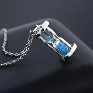 Blue topaz Dust Hourglass pendant,0.75 Ct'Time in a Bottle November Birthstone - Picture 1 of 5