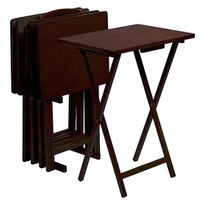 PJ Wood Folding TV Tray Tables W/Compact Storage Rack, Espresso, 5 Pc (Open Box) - Picture 1 of 9