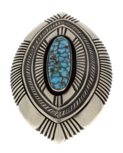 Anello dichiarazione shadowbox turchese Birdseye Kingman di Calvin Martinez - Foto 1 di 5
