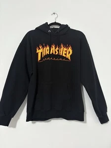 Thrasher Skateboard Magazine Flame Logo Hoodie Sweatshirt Spellout Size Medium - Picture 1 of 6