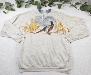 VTG Artisans All-Over Print Gray Pheasants Graphic Print Pullover Size 2XL - Picture 1 of 14