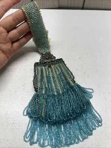Vintage seltene antike kleine Perlenhandtasche Handtasche Aquamarin Mikroperlen Flapper-Stil - Bild 1 von 10
