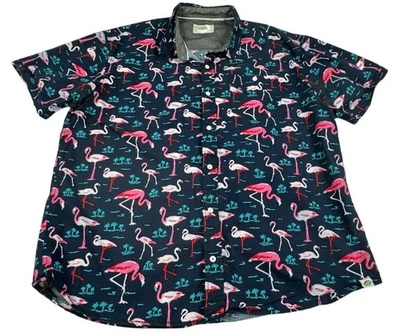 Camisa informal con botones Free Planet azul marino flamenco hawaiano. Hombre - Talla 2X Foto 1 de 4