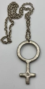 Signed VTG 1970s Anders Anderson Pewter Woman Symbol Necklace Pendent 28" Chain - Picture 1 of 6