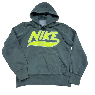 Vintage Y2K Nike Hoodie Men SMall Green Sweatshirt Big Spellout Swoosh 00s Faded - Image 1 of 4