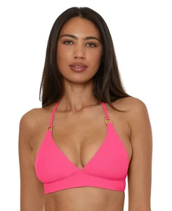 Becca L13352 Womens Pink Modern Edge Textured Rib Halter Bikini Top Size Large - Picture 1 of 2