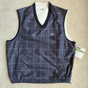 Dockers Golf Reversible Stain Defender Windowpane Dark Blue Plaid/Ivory Vest LG - Picture 1 of 12