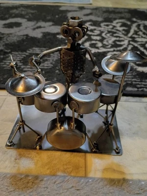NUTS & BOLTS DRUMMER Player Recycled METAL FIGURINE SCULPTURE ART - Image 1 of 4
