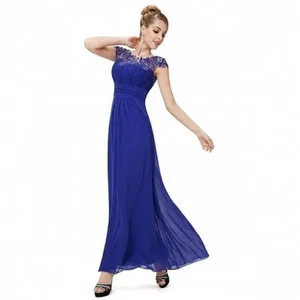 Blue Evening Gown Ball Gown Formal Event Dress Sleeveless Lace Decolletage - Picture 1 of 9