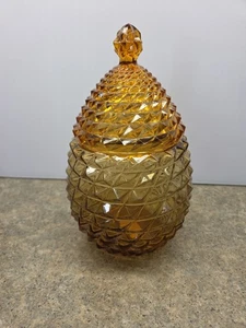 Vintage MCM Rossini Empoli Apothecary Jar Amber Italy, With Lid Diamond Point - Picture 1 of 6