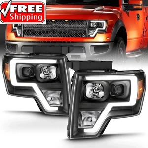 for 2009-2014 Ford F150 Truck LED Bar Square Projector Halogen Black Headlights - Picture 1 of 9