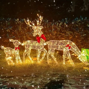 Christmas Lighted Reindeer Family Yard Decoration Deer Indoor Outdoor Lawn Decor - Imagen 1 de 16