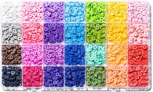 28 Colors 3500 Pcs Clay Beads Kit for Bracelets Making, Flat Round Polymer Space - Picture 1 of 7