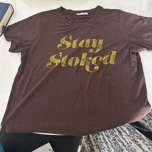 Stay stoked Tshirt Unisex M Brown Gold - Picture 1 of 3