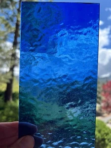 (3) Sheets Of Beautiful Blue Hammered Stained Glass 8"x4" Semi-Transparent - Imagen 1 de 4