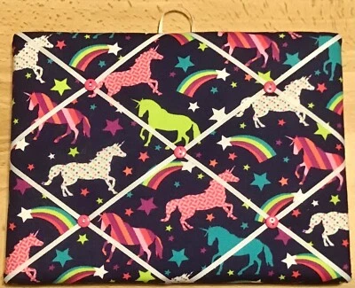 French Bulletin Board Photo Memo Navy Multicolor Unicorn Print  7.1 x 9.4 inches - Image 1 of 3