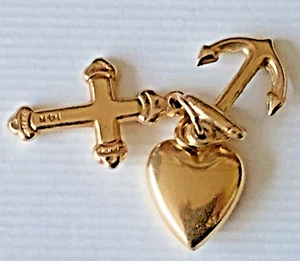 CHARM VINTAGE ORO GIALLO 14K 3D fede speranza e carità per BRACCIALE o CIONDOLO - Foto 1 di 4