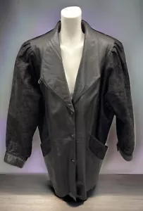 Giacca nera vintage in pelle Wilson's anni '80 donna paisley cappotto manica ad aromi - Foto 1 di 15